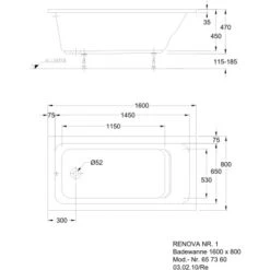 Geberit Rechteck-Badewanne Renova 160 Cm Weiß 7 Geberit Rechteck-Badewanne Renova 160 Cm Weiß -Villeroy Verkaufe 0571 print masszeichnung 5