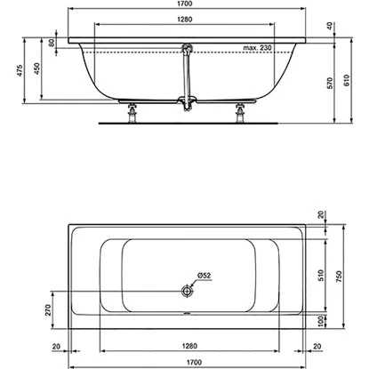 Ideal Standard Duo-Badewanne Connect Air 170x75 Cm Weiß 3 Ideal Standard Duo-Badewanne Connect Air 170x75 Cm Weiß – Bild 3