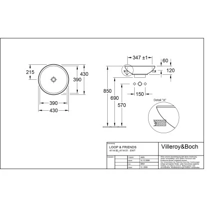 Villeroy & Boch Friends Halbeinbau-Waschbecken 43 Cm Alpinweiß Mit ÜL 3 Villeroy & Boch Friends Halbeinbau-Waschbecken 43 Cm Alpinweiß Mit ÜL – Bild 3