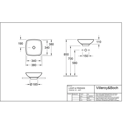 Villeroy & Boch Friends Aufsatzwaschbecken 38 Cm Pergamon Mit ÜL CPlus 2 Villeroy & Boch Friends Aufsatzwaschbecken 38 Cm Pergamon Mit ÜL CPlus – Bild 2