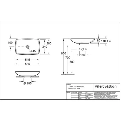 Villeroy & Boch Loop & Friends Aufsatzwaschbecken 58,5 Cm Pergamon Ohne ÜL CPlus 2 Villeroy & Boch Loop & Friends Aufsatzwaschbecken 58,5 Cm Pergamon Ohne ÜL CPlus – Bild 2