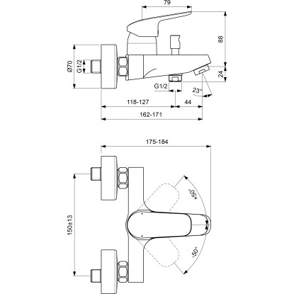 Ideal Standard Badearmatur Ceraflex Aufputz Chrom 7 Ideal Standard Badearmatur Ceraflex Aufputz Chrom – Bild 7