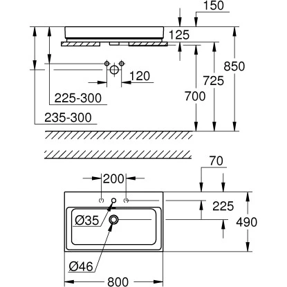 Grohe Aufsatzwaschbecken Cube Keramik 80 Cm Alpinweiß Hahnloch Überl. PureGuard 3 Grohe Aufsatzwaschbecken Cube Keramik 80 Cm Alpinweiß Hahnloch Überl. PureGuard – Bild 3