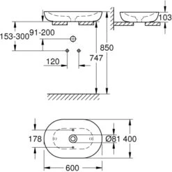 Grohe Aufsatzwaschbecken Essence 60 Cm Alpinweiß Hahnloch Überlauf PureGuard -Villeroy Verkaufe 779016 4520 3