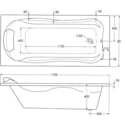 Ottofond Körperform-Badewanne Jamaica 170 Cm Weiß -Villeroy Verkaufe 852065 3209 Skizze