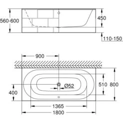 Grohe Badewanne Essence 180 Cm X 80 Cm Überlauf -Villeroy Verkaufe 932158 4520 3
