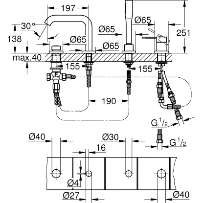Grohe Einhand-Wannenkombination 4-Loch Essence Hard Graphite Gebürstet 2 Grohe Einhand-Wannenkombination 4-Loch Essence Hard Graphite Gebürstet – Bild 2