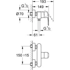 Grohe Eurostyle C Einhand-Brausebatterie DN 15 Aufputz -Villeroy Verkaufe brausebatterie mazeichnung 1