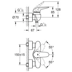 Grohe Einhebelmischer-Brausearmatur Eurostyle Moon White -Villeroy Verkaufe brausebatterie mazeichnung 2